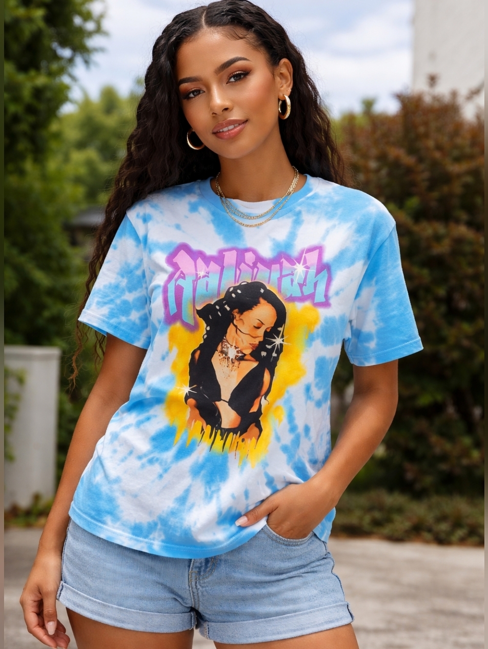 Aaliyah Blue Tie-Dye Top Size Medium